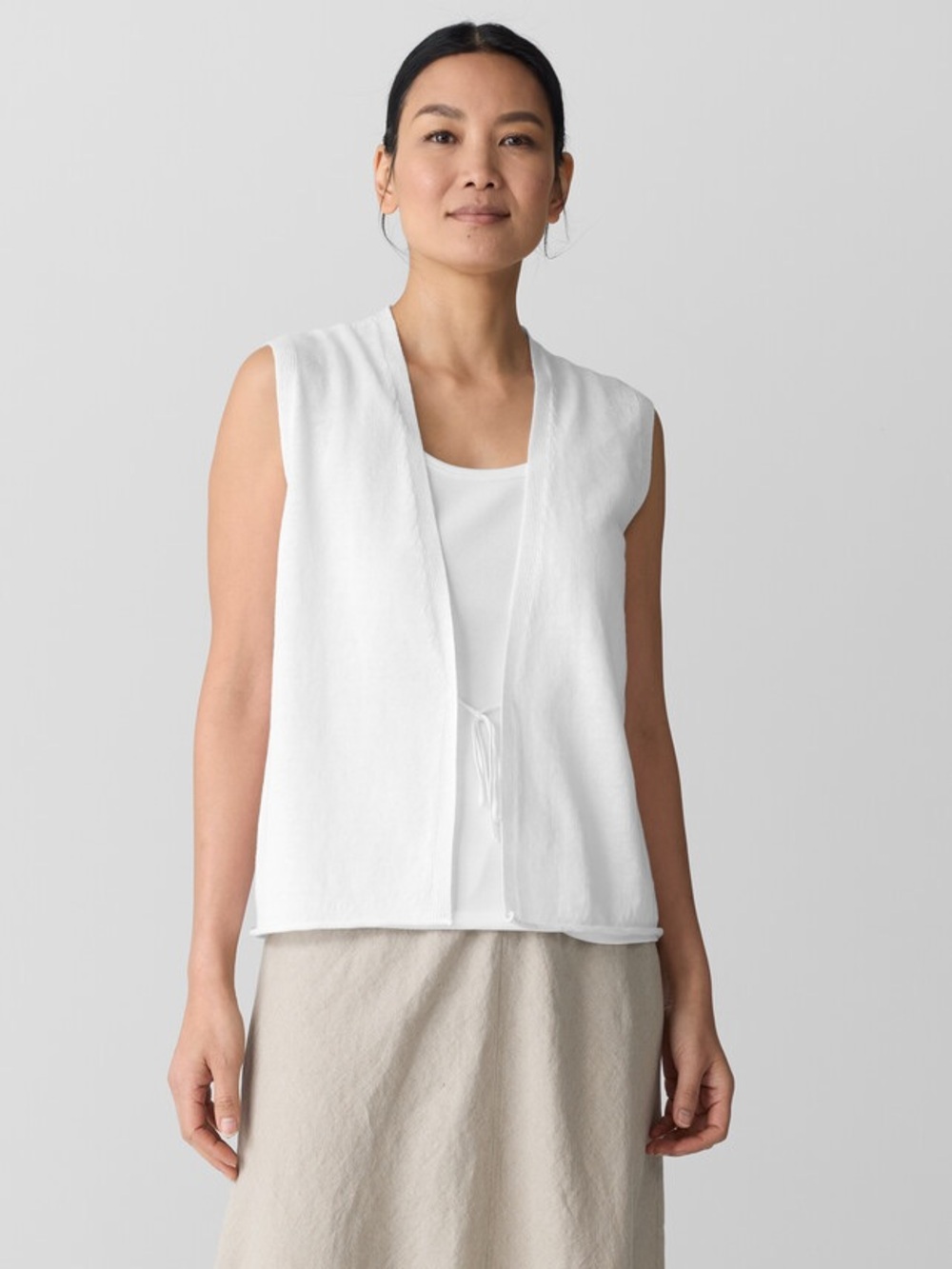 NWT Eileen Fisher Organic Linen Cotton Top Vest Easy Fit Short Length Sz L